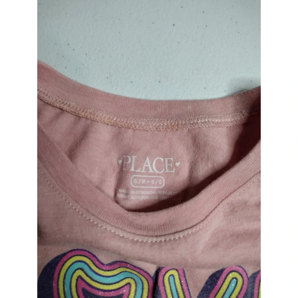 Childrens Place Girls Pink Love Heart Graphic Tee and Black Bike Shorts‎ Set 5